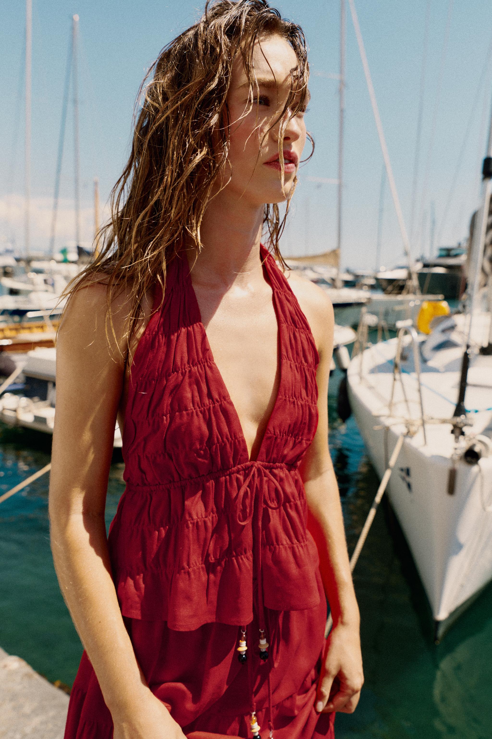 LINEN RUCHED HALTER TOP